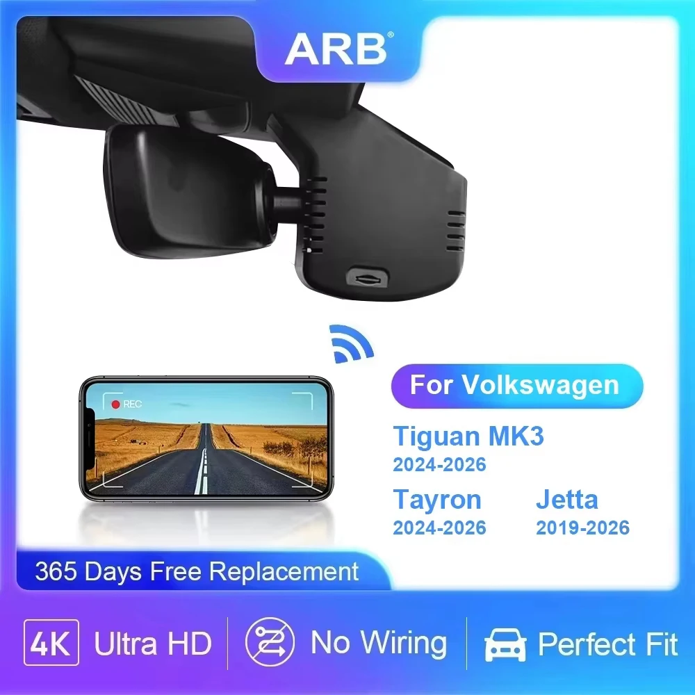 Cámara para Coche 4K para Volkswagen Tayron / Tiguan MK3 2024-2026, para VW Jetta 2019-2026, Cámara DVR para Coche Estilo Original de Fábrica ARB