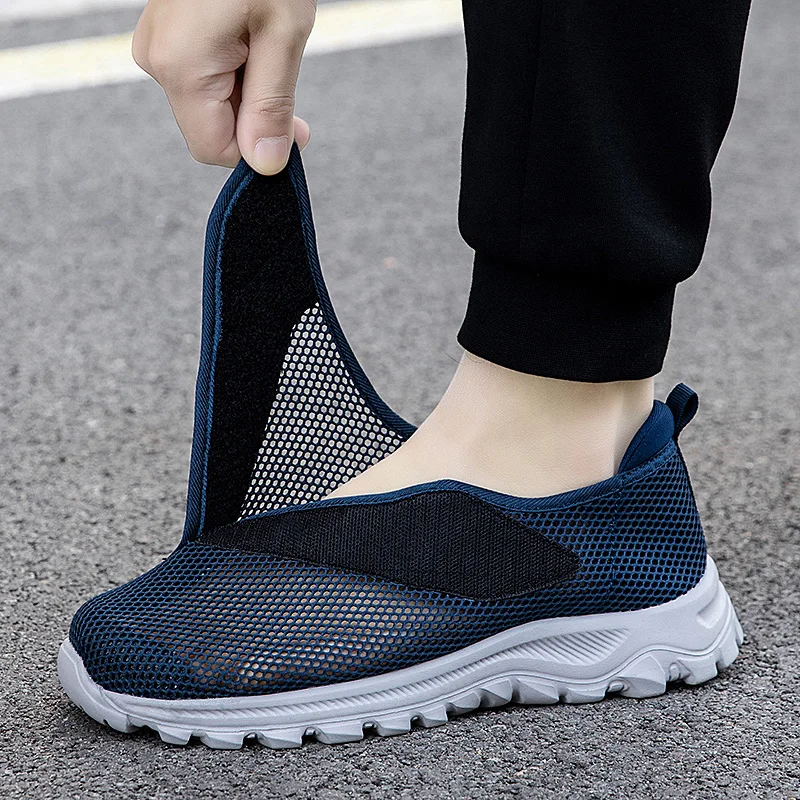 

Регулируемая открытая обувь для мужчин, обувь для диабетиков для пожилых людей, дышащие сетчатые кроссовки на липучке, спортивные кроссовки для ходьбы, облегчение боли в ногах