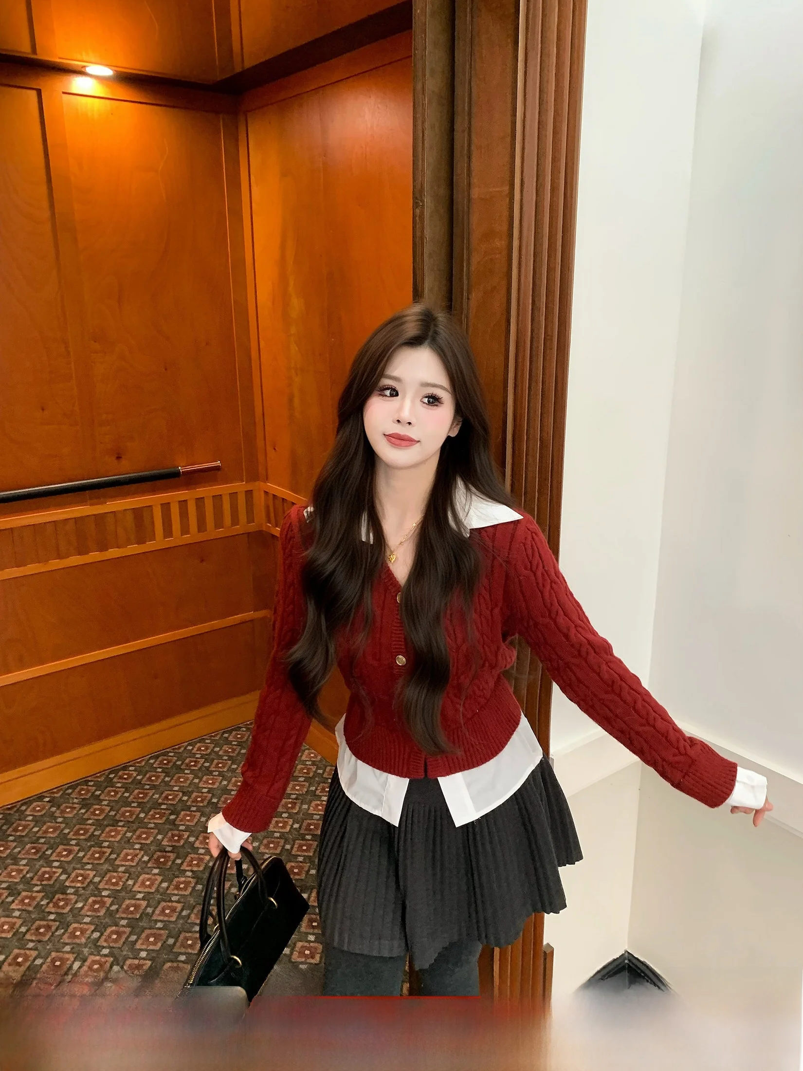 

Красный шерстяной вязаный свитер женский, приталенный, зимний, больших размеров, имитация двухслойности, однотонный, с длинным рукавом, круглый вырез