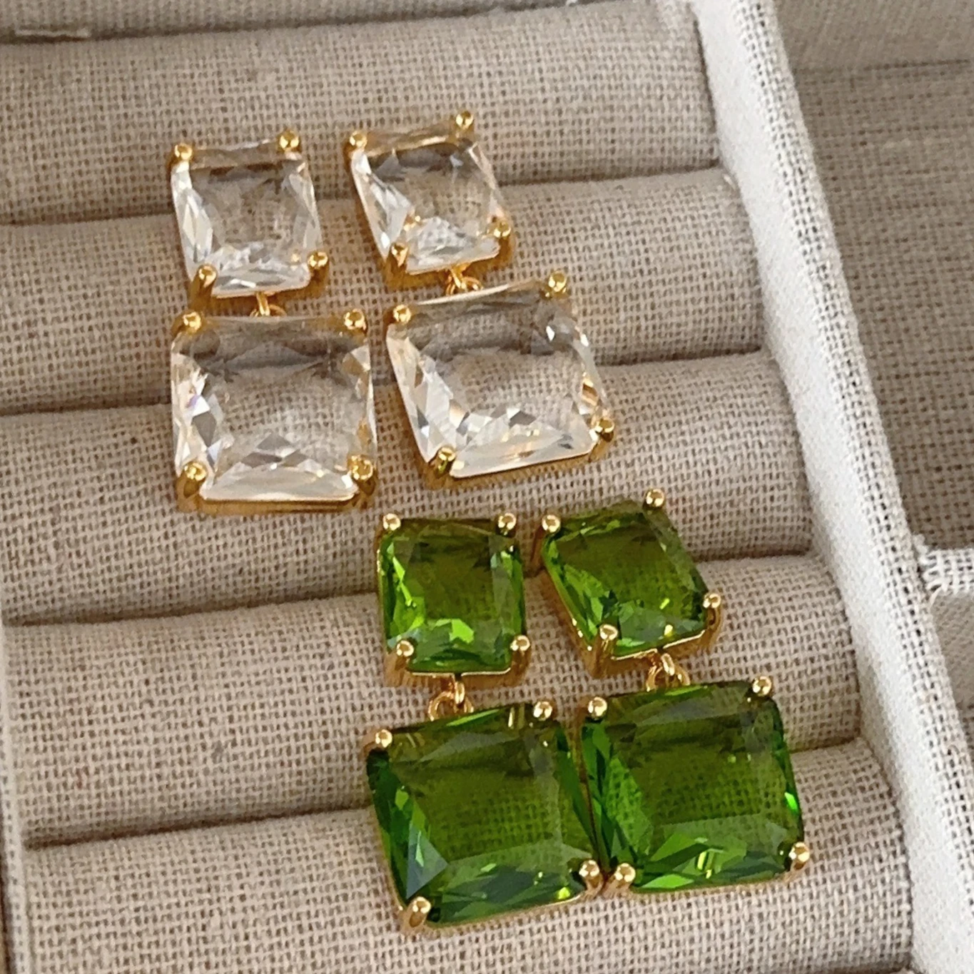 Vintage Fashion Big Square Green Crystal Drop Earrings for Women Jewelry Gift Coloured Glaze Eardrop Bride Party Accessories INS