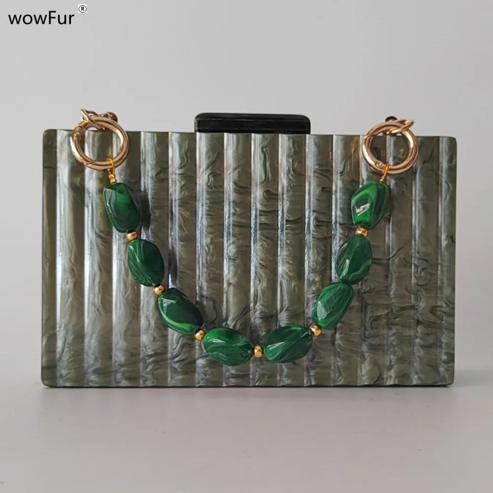 Dark Green  Clutch Purse Acrylic Evening  Luxury Brand Designer Handbag Wedding Women Shoulder Crossbody Bags Box Female Flap