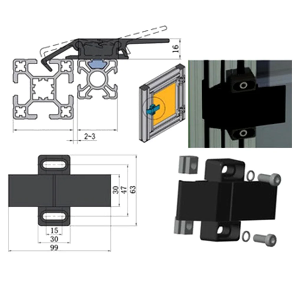 1PC Black Aluminum Alloy Door Hasp Lock Frame Fixing Accessories suitable for 3030 4040 4545 European Standard Aluminum Profile