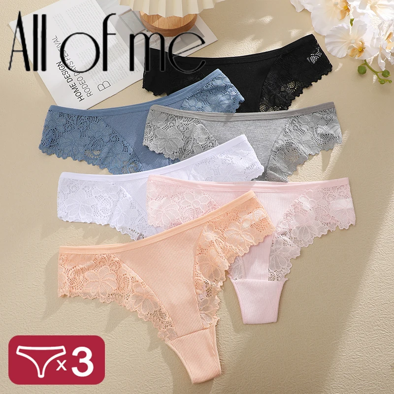 

3Pcs/Set Sexy Cotton Lace G-string Sexy Underwear Transparent Lace Panties For Women Cotton Crotch Panty Stretch Lingerie S-XL