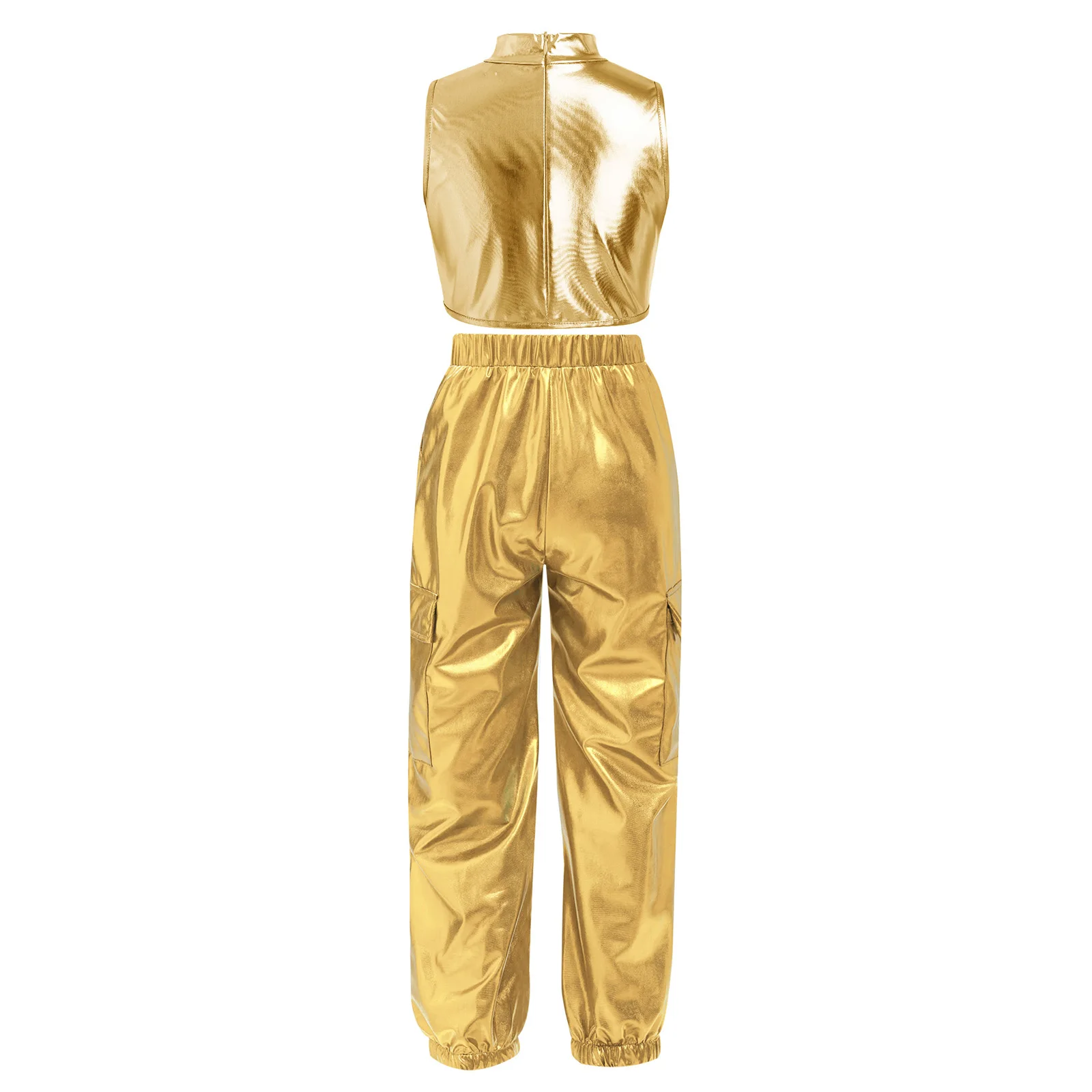 Kids Girls Shiny Jazz Hip Hop Street Dance Performance Costume Outfit Sleeveless Sequin Crop Top And Pants Cheerleader Dancewear