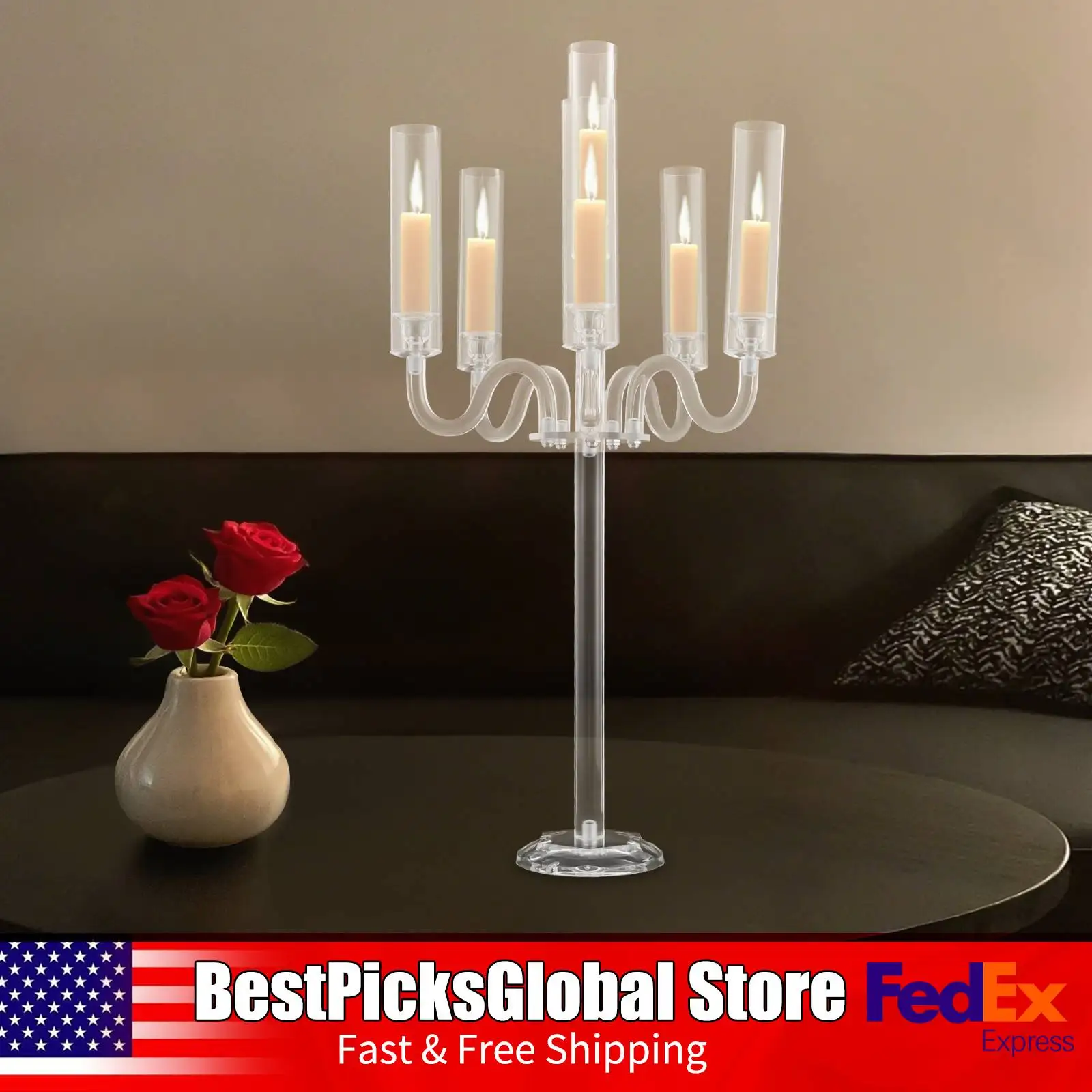 

Акриловый подсвечник для 5+1 свечей (0.87 дюйма), с высокой светопропускной способностью, настольный канделябр для декора свадеб и вечеринок