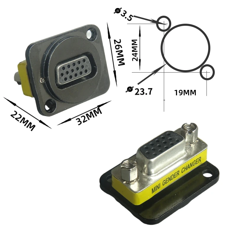 Base madre VGA a base madre VGA, Junta recta a tope, con tornillo, módulo de conector adaptador de panel fijo