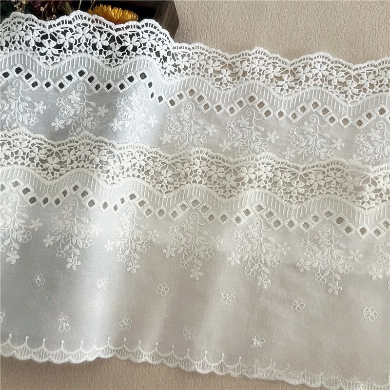 1 Yard Spitzen-Baumwollstoff mit besticktem 18-cm-Spitzenrand – DIY-Kleidersaum und Nähzubehör