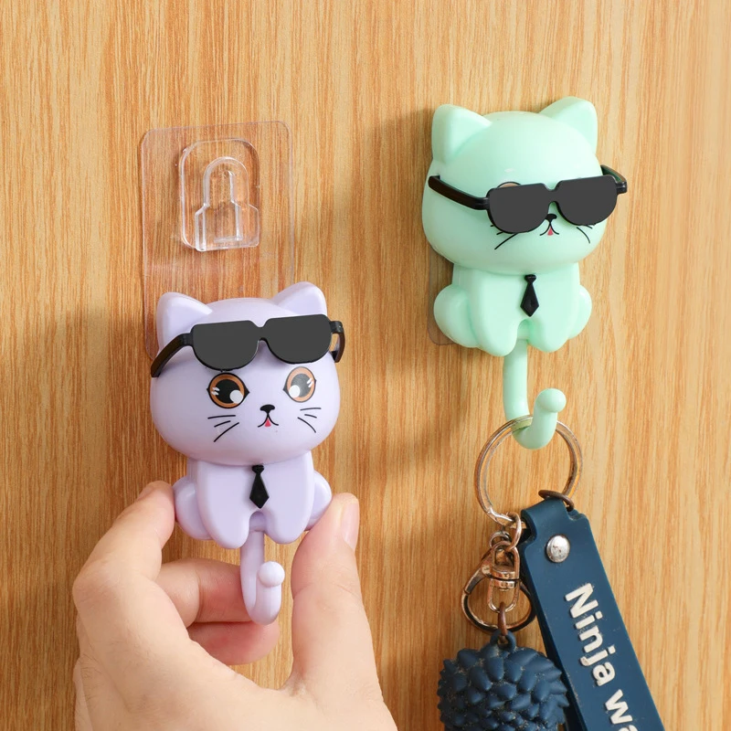 Cartoon Cat Hook Self Adhesive Dormitory Bedroom Door Hangers Hooks Key Umbrella Towel Cap Coat Rack Wall Animal Decoration Rack