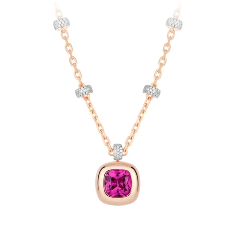 BELLUX Pendant Chain 925 Silver Synthetic Zircon Rose Ruby Square Single Diamond Champagne Gold Fashion Design Necklace
