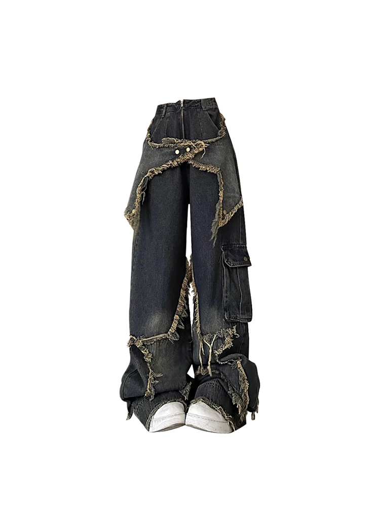 

Women Vintage High Waist Star Cargo Jeans Baggy Oversize Denim Trousers Korean 90s Y2k Streetwear Wide Leg Cowboy Pants Clothes