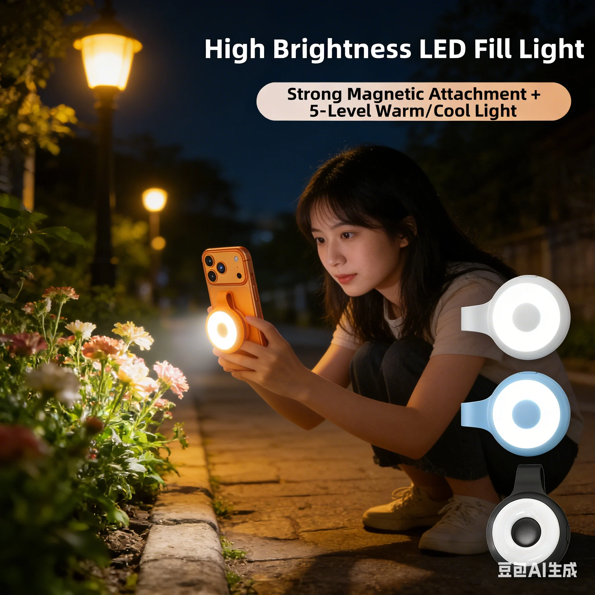 Magnetic Phone Selfie Fill Light Adjustment Gimbal LED Video Photography Light LED Phone Camera Light Keychain Flashlight