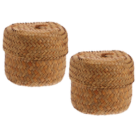 Mini Round Seagrass Basket Lid Straw Hand Woven Storage Baskets Flower Basket Fruit Snacks Basket Easter Gifts Basket Table