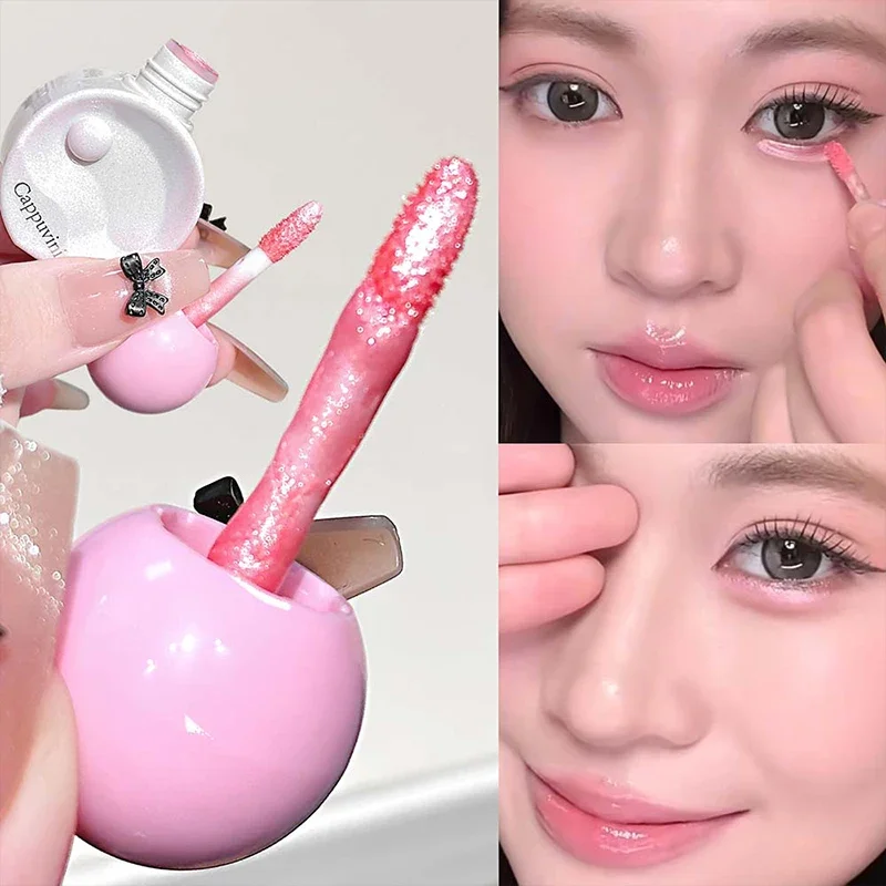 Pfirsichrosa Flüssiger Gesichts-Highlighter mit Perlglanz-Glitzer, Schimmernder, Klärender, Feuchtigkeitsspendender Lidschatten, Aufhellendes Koreanisches Make-up – Detail 1
