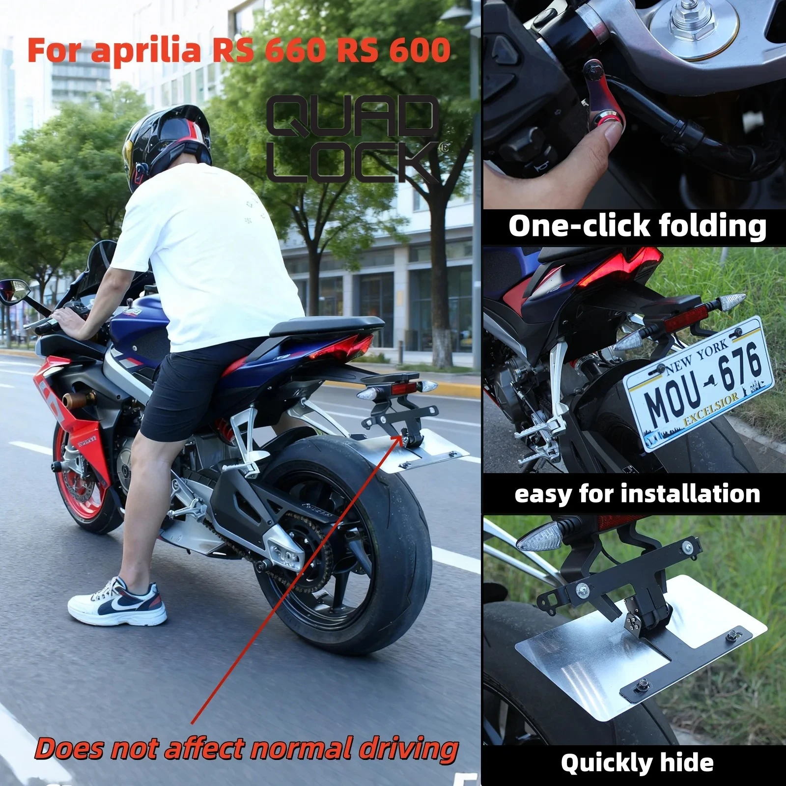 

QUAD LOCK For aprilia RS 660 License Plate Premium AdjustableLicensePlate ButtonSwitch EffortlessContro License Plate Bracket