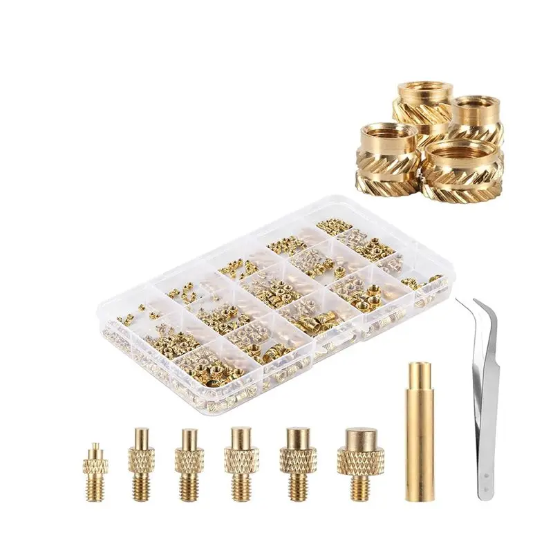 A33R-407Pcs Brass Threaded Inserts For 3D Printing,M2 M2.5 M3 M 4 M5 M6 Female Thread Metric Knurled Nuts Threaded Heat Set Dura