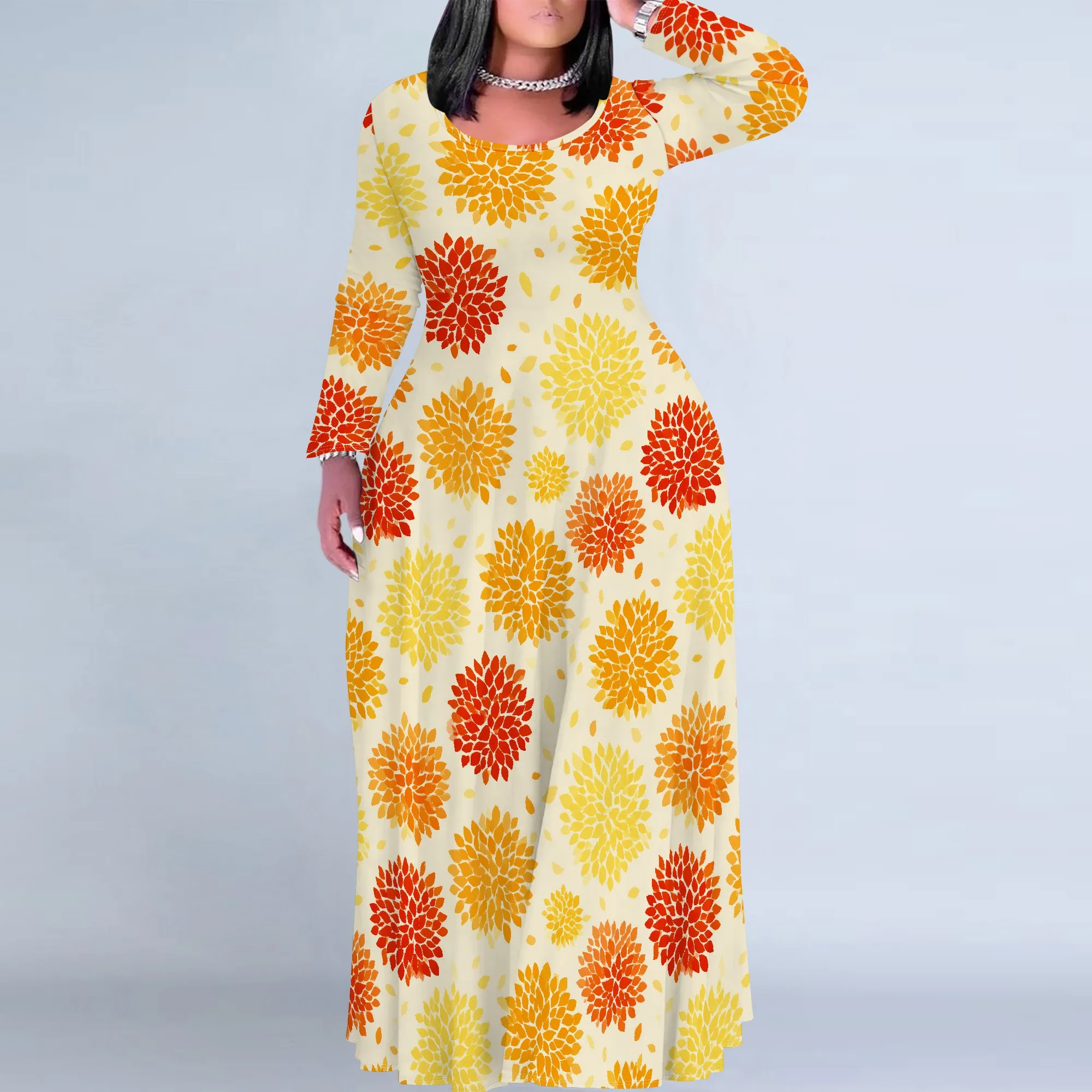 

Women's Plus Size Long Sleeve Maxi Dresses T Shirt Boho Sundress Fall Dress with Pockets