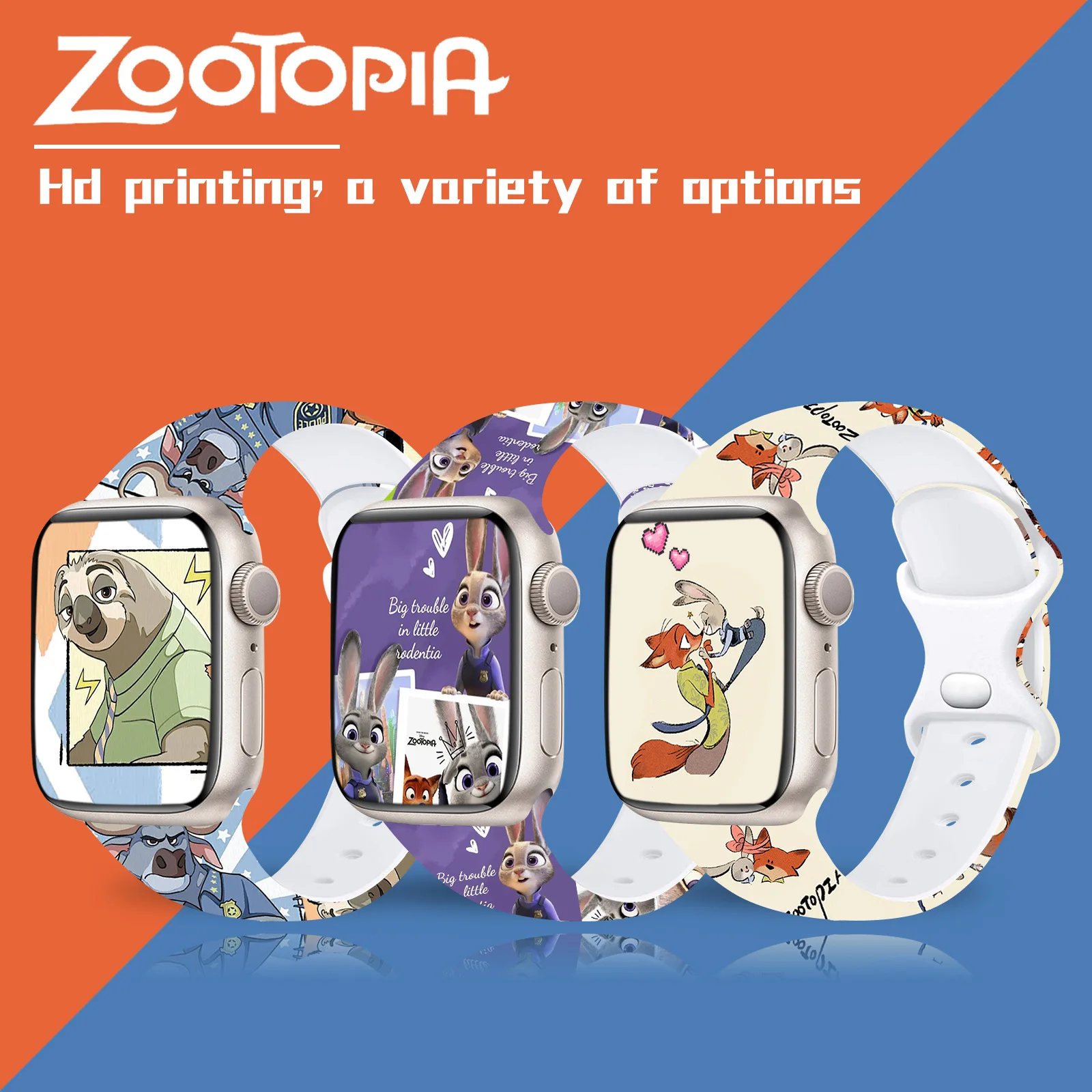 

Disney Zootopia silicone strap for iwatcheS3456789SE cartoon dolls prints Judy Nick watchband 38-45mm apple for girls boys gifts