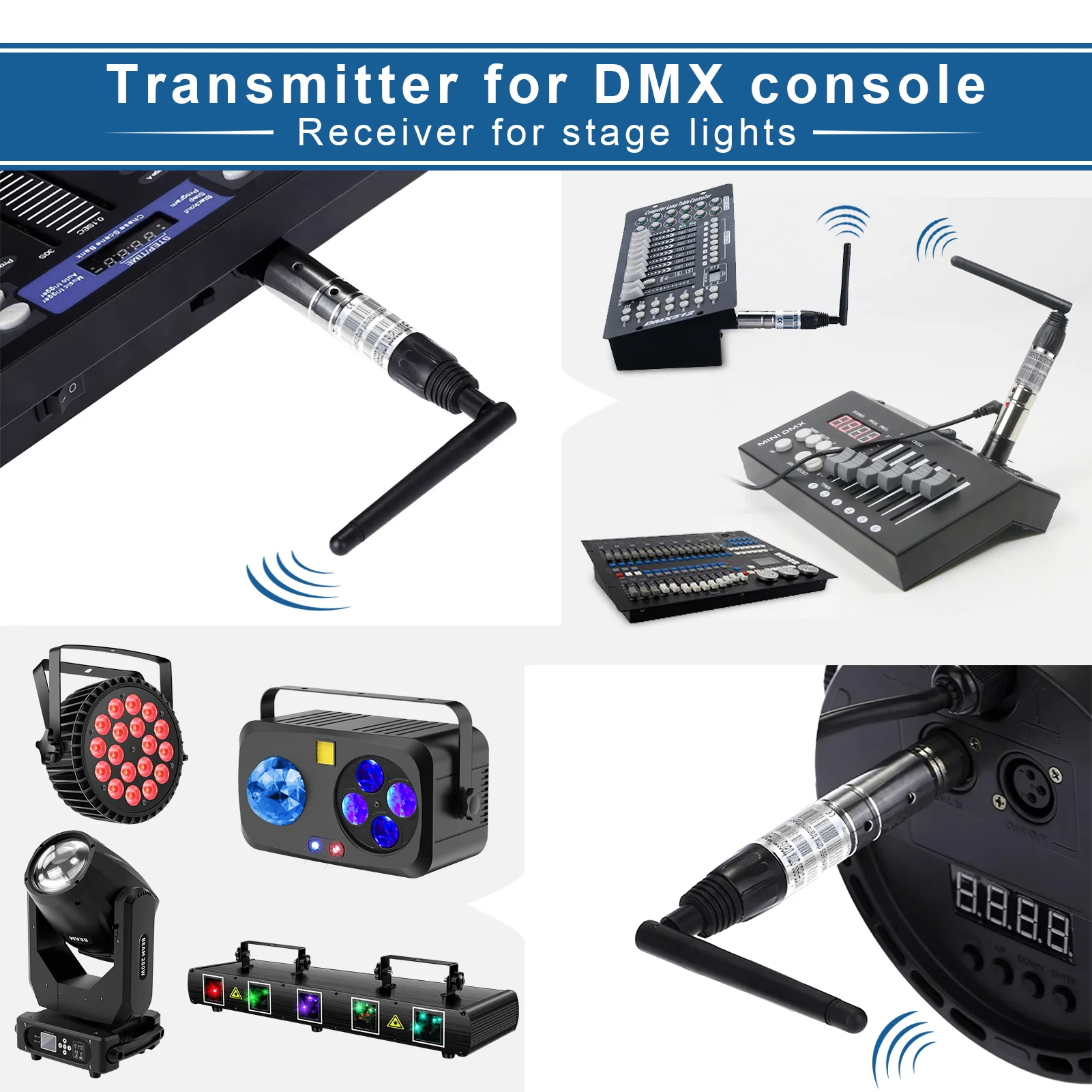 U'King 2.4G الفضة اللاسلكية DMX512 الارسال التعاون مع وحدة التحكم لتحريك المصابيح الأمامية الاسمية ضوء DJ المرحلة الإضاءة الطرف