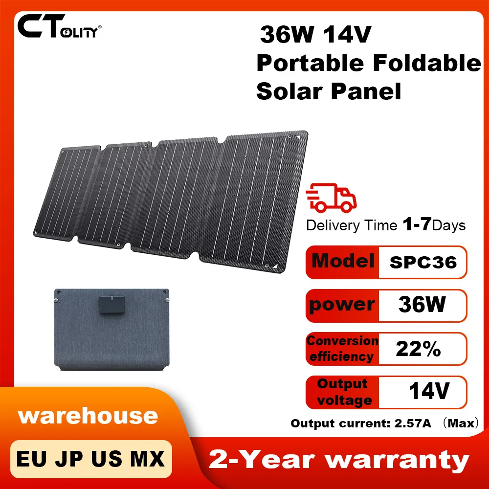 

CTOLITY 14 В 36 Вт водонепроницаемая складная портативная солнечная панель USB Type C для пеших прогулок, кемпинга, аварийные устройства для ежедневного использования