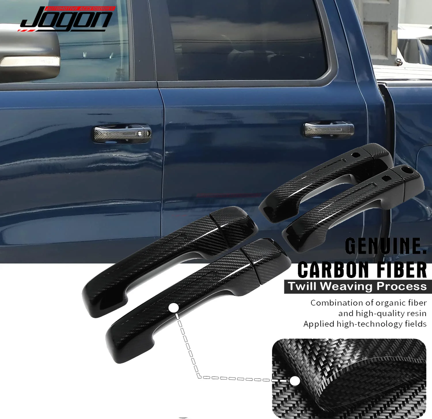 

For 2018 Up Dodge RAM 100% Real Carbon Fiber Car Door Handle Cover Trims Exterior Door Handle Shell Decorative Cover