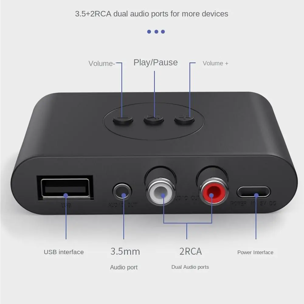 クリエイティブプラスチック Bluetooth オーディオレシーバー RCA ジャック Bluetooth 5.3 ワイヤレスアダプター マイク付き 3.5mm AUX ステレオ音楽アダプター