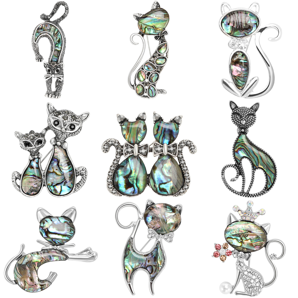  Shell Cat Brooches for Women Unisex 9 Styles Kitty Pins Office Party Friends Gift Accessories 