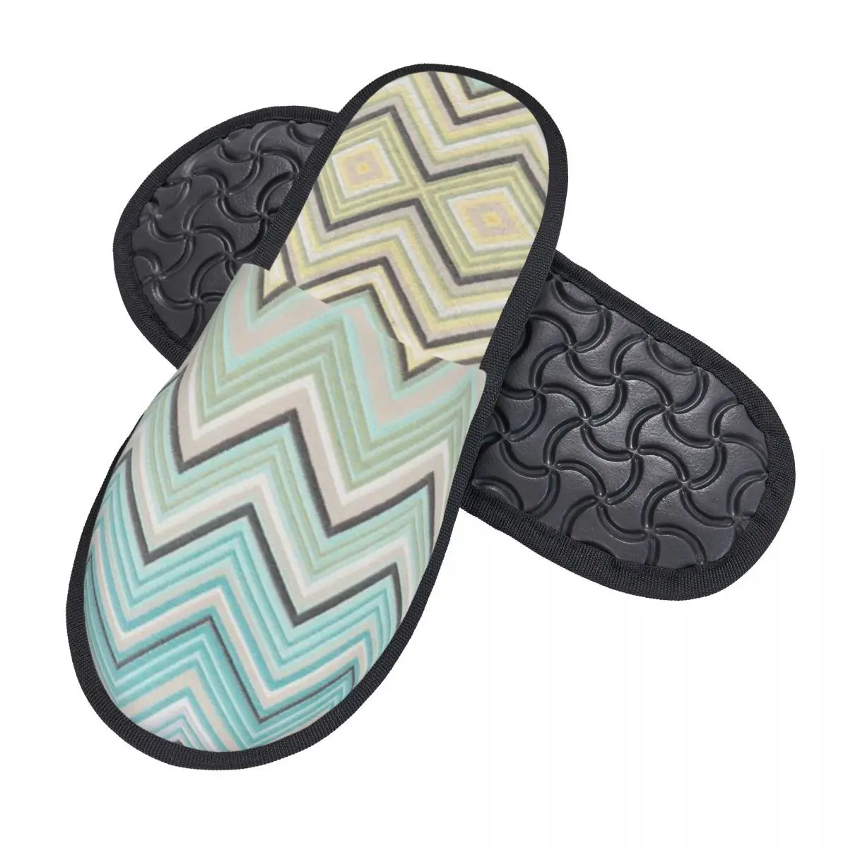 Custom Multicolore Chevron Zig Zag Print Guest Slippers for Hotel Women Geometric House Slipper