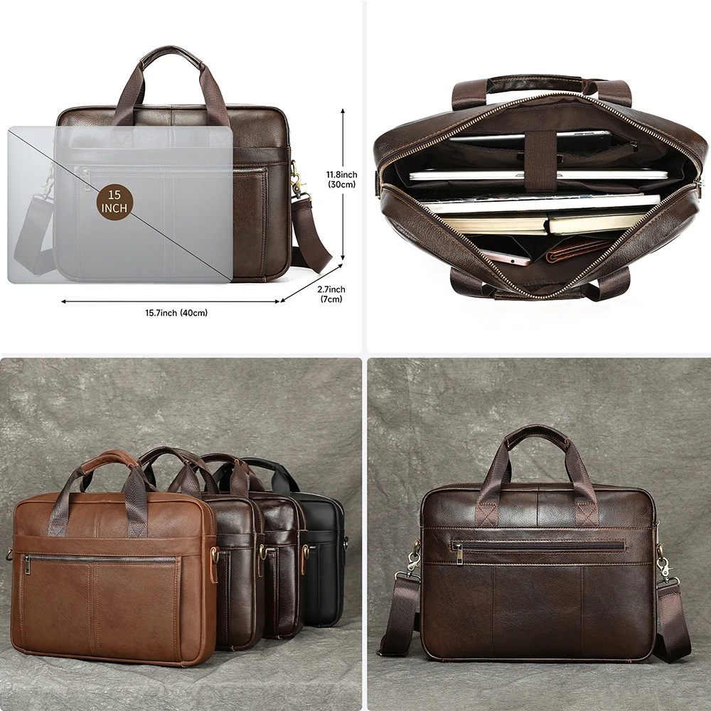 WESTAL Borsa per laptop in pelle al 100% 15.6 Valigette da uomo Borsa a tracolla in vera pelle per borse da uomo Borse firmate per documenti A4