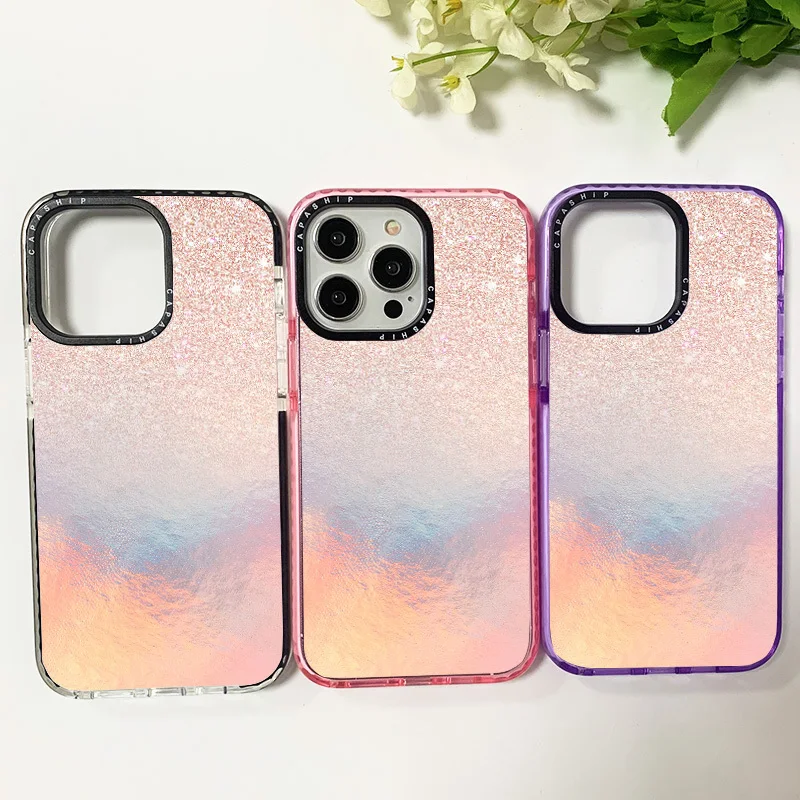 Shockproof Phone Case For Iphone 11 12 13 14 15 Pro Max Ins Pink Snowy Mountain Setting Sun Soft Funda X XR XS 7 8 Plus 7+ Cover