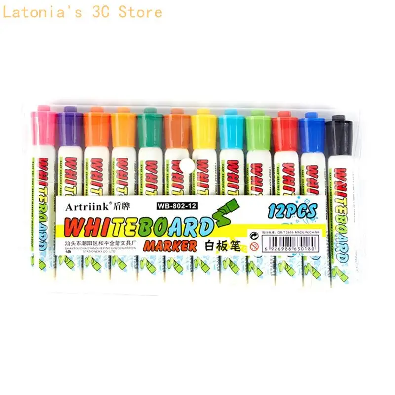 Whiteboard Marker Set with 12 Floating Markers and Clear Case for Kids Classroom Drawing Play and Water Drawing Use Indoors X3UB