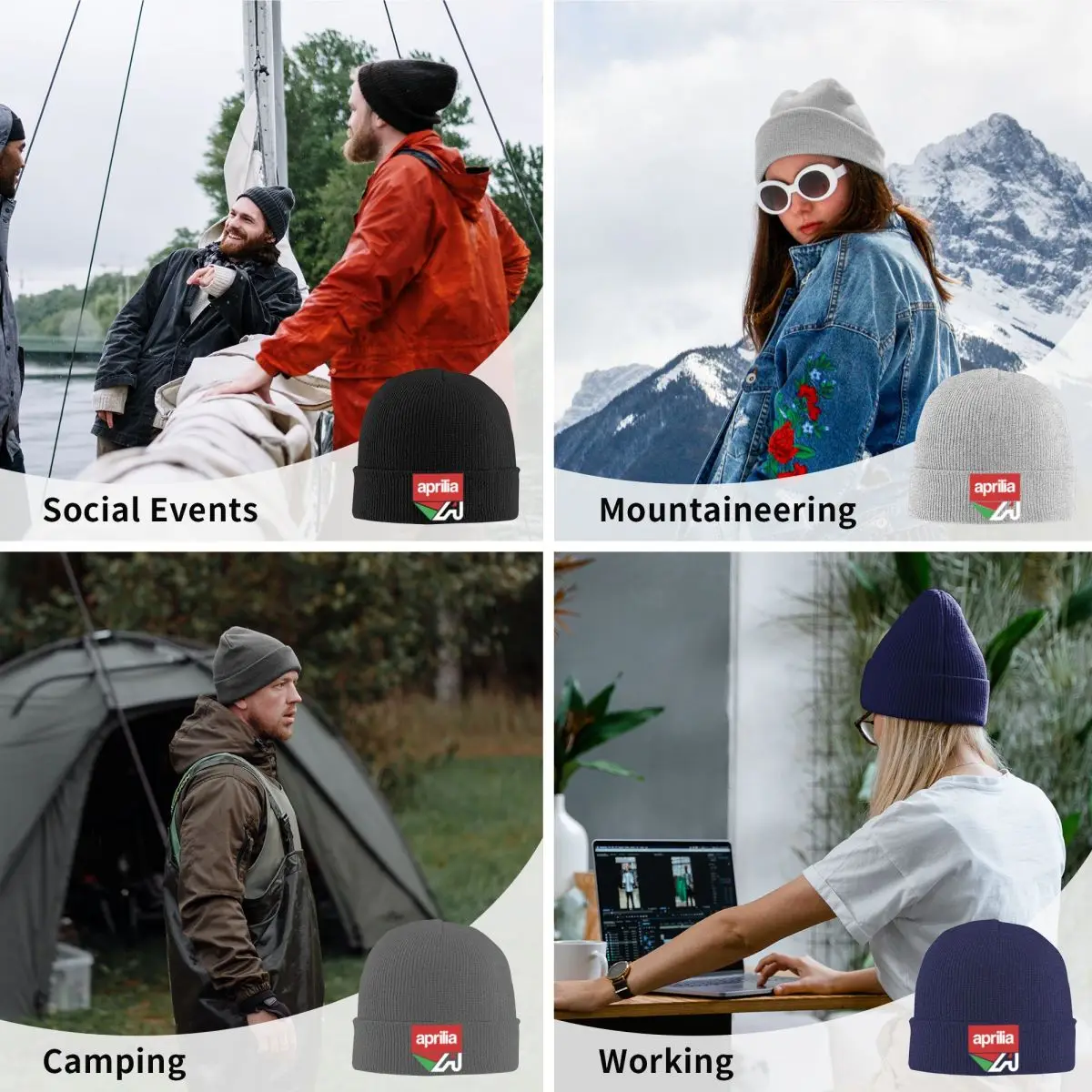 Unisex Rib Knit Cuffed Beanie, Aprilia Racing, Merch, Bonés de malha, Gorros, Skullies, Inverno