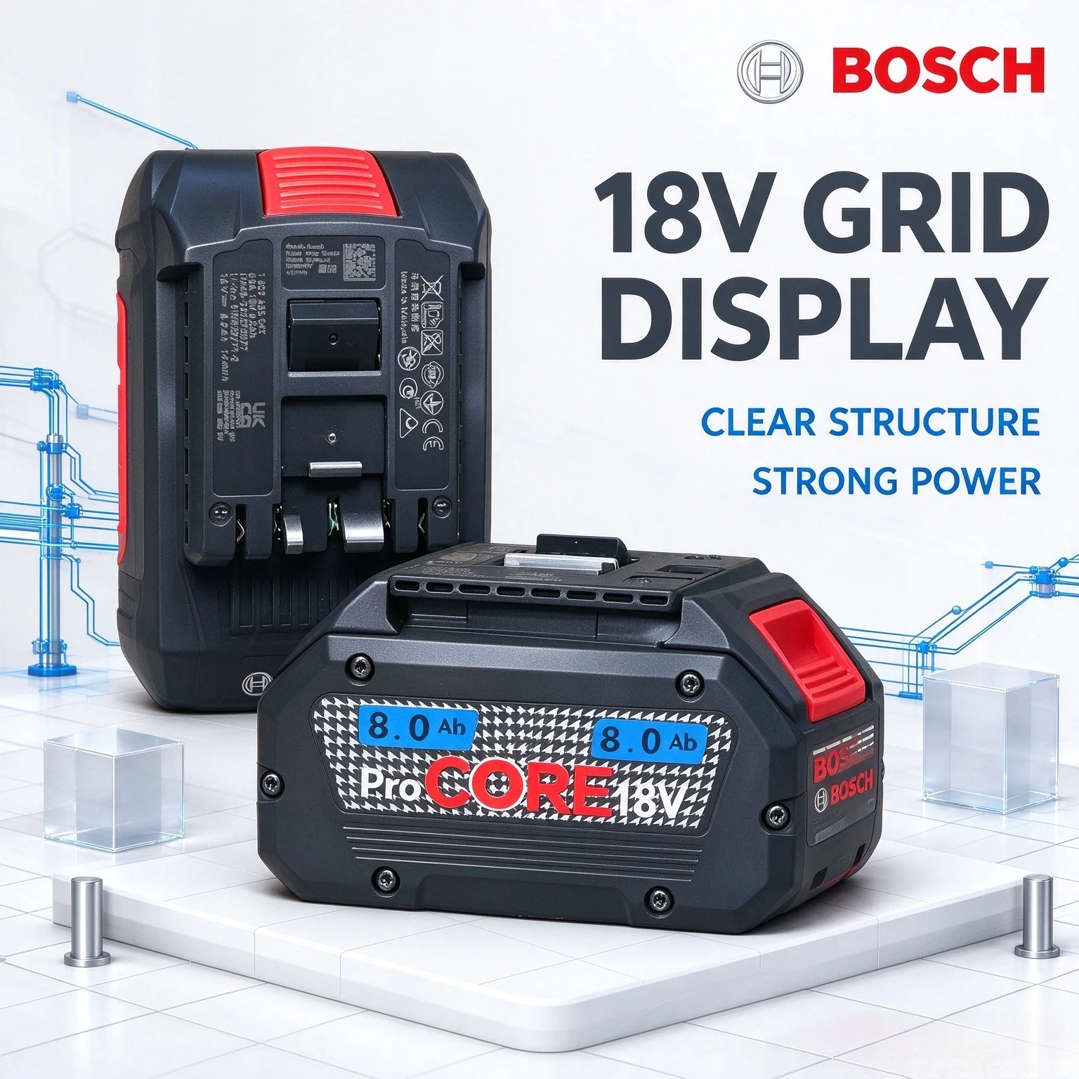 Bosch 18V 8.0Ah Replacement Battery BAT609 BAT618 , Li-ion 21700 Cell, Dustproof Structure, for Cordless Electric Power Tools