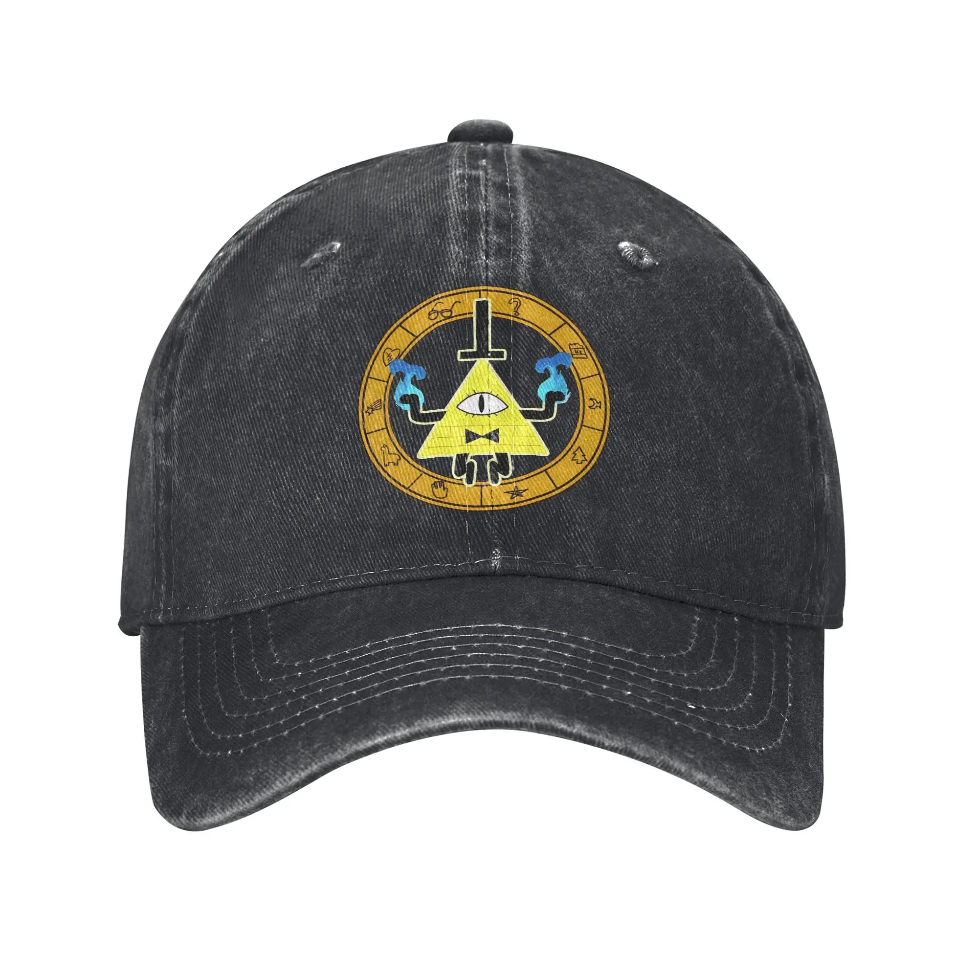 Gravity Falls Bill Cipher Always Watching Baseball Cap Unisex Distressed Denim Sun Cap Cartoon Anime Outdoor Adjustable Hats