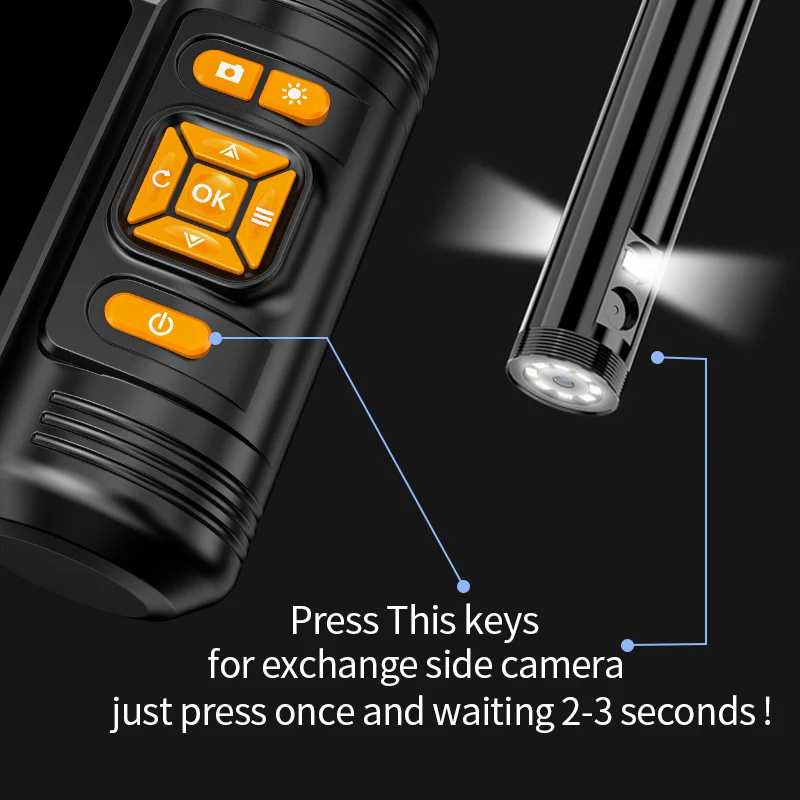 5.5mm Dual Lens Snake Inspection Camera 5 inches LCD Enoscope with Light 1080P Automotive Borescope 6 LED IP67 Zoom for Home Car