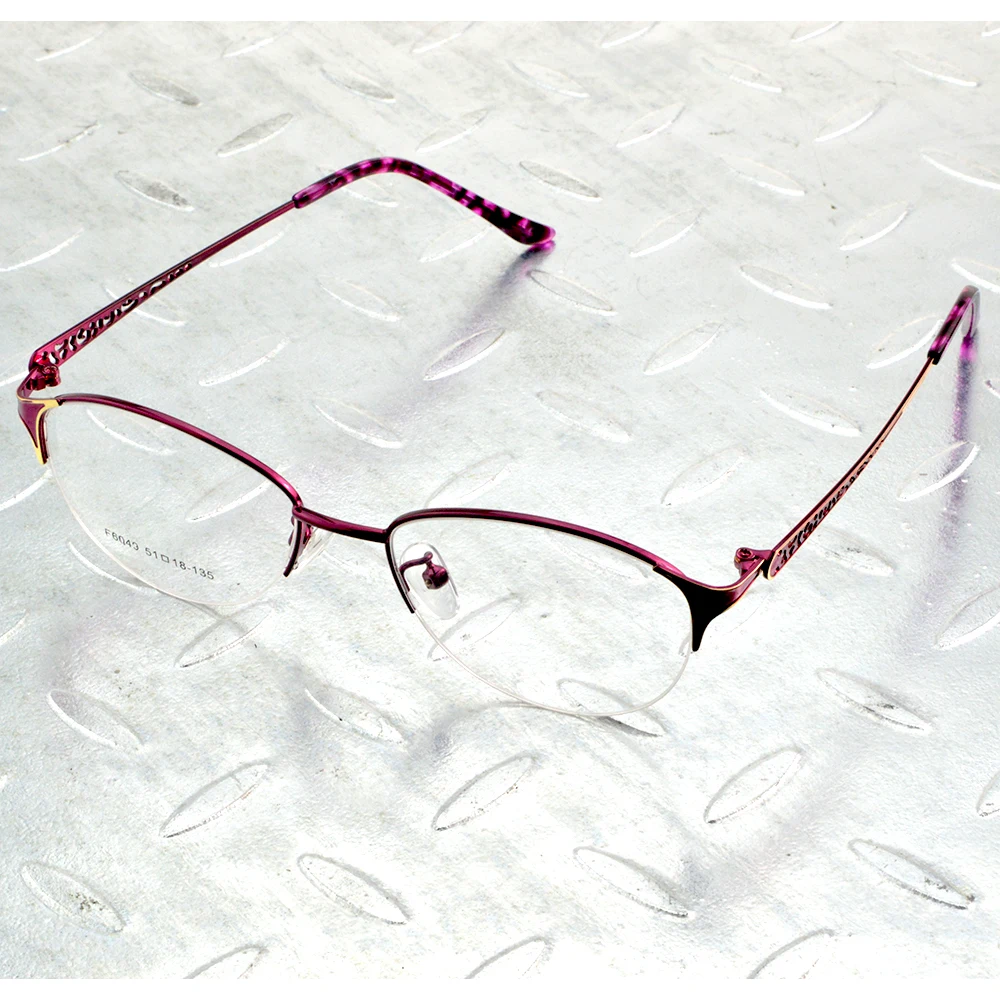 Stainless Steel Geometry Hollow Temples Round Purple Ladies Women Full-rim Optical Glasses Frame Eyeglasses Eyeframe Eyewear