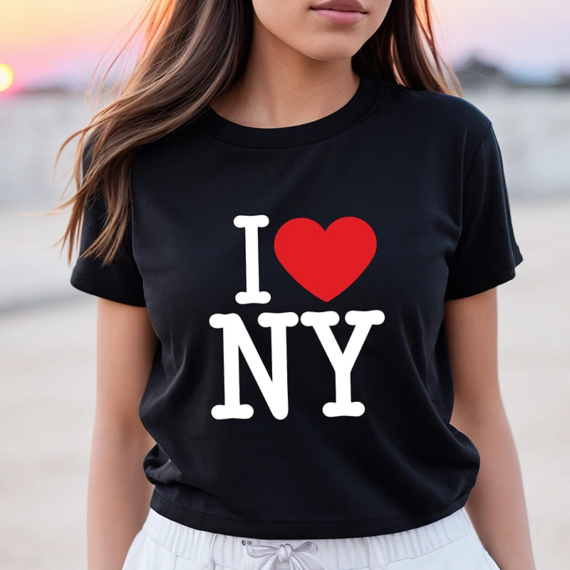 I Love Heart NY Women T Shirt Cotton New York Lover Graphic Tee O Neck T-shirt Aesthetic 90s Grunge Gothic Clothes Female Tops