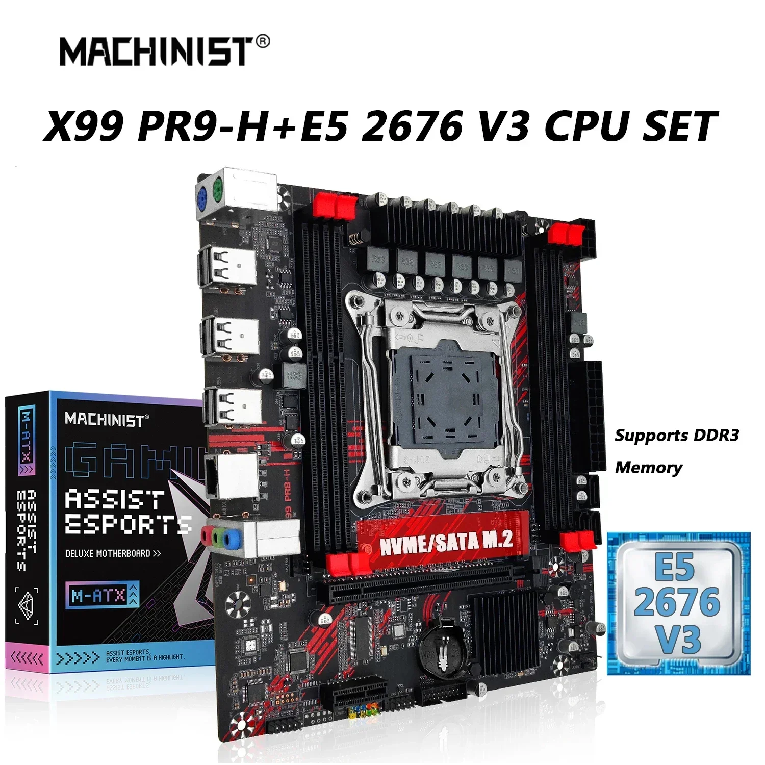 MACHINIST X99 kit motherboard PR8 -H LGA 2011-3 Xeon E5 2676 V3 CPU Combo support DDR3 ECC/desktop RAM SSD NVME M.2 dual channel