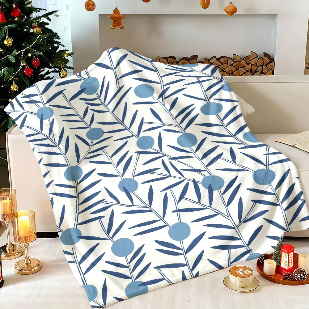 Navy Blue Branch Berry Flannel Blanket Soft Fuzzy Plush Cozy Warm Throw for Sofa Bed Couch Home Decor Gifts