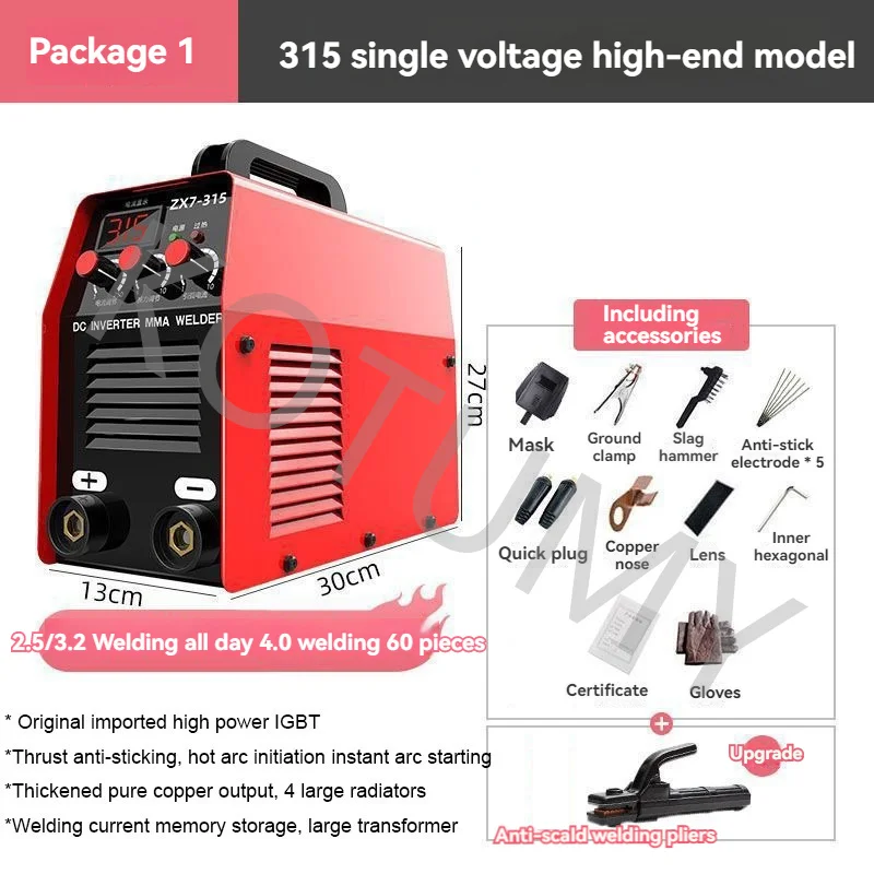 ZX7 315A Portable MMA Arc Welder Inverter Welding Machine 220V Mini Iron Electric Welding Equipment Car Repairing Tools