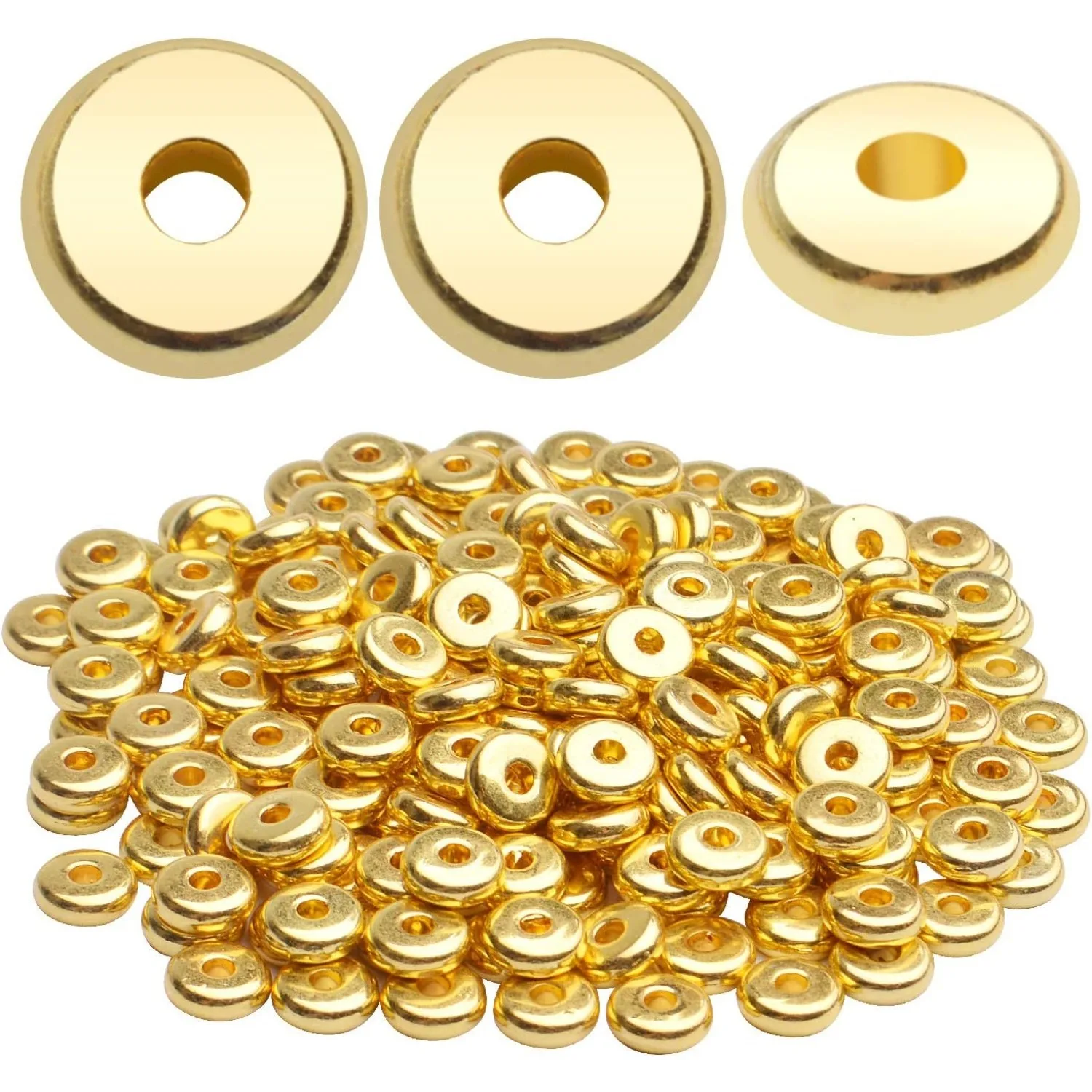 

200 шт. 8 мм плоские круглые бусины-разделители Rondelle, дисковые прокладки, свободные бусины, ювелирные металлические прокладки для DIY браслета, ожерелья, поделки, золото
