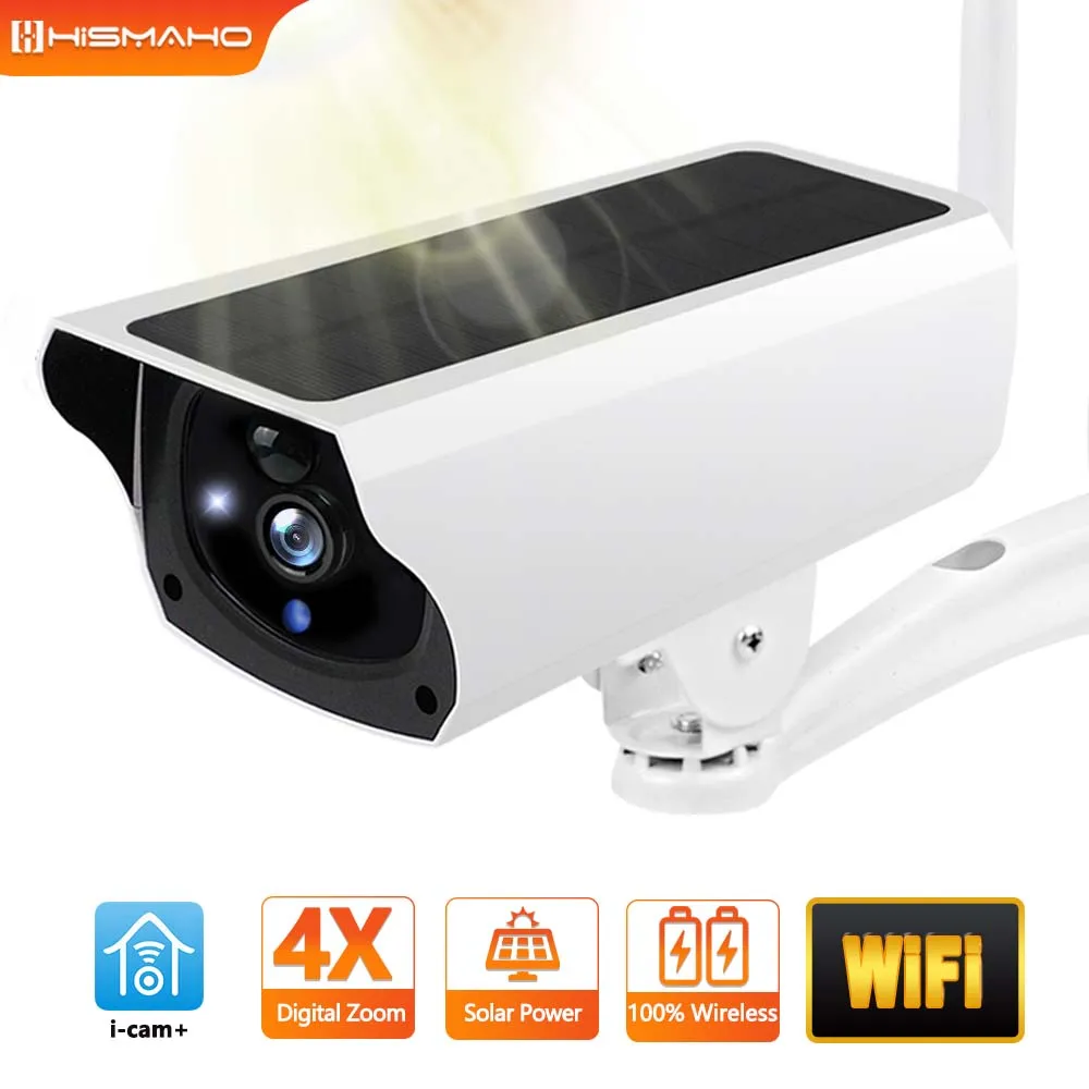 Solar Panel IP Camera WiFi 1080P Outdoor Waterproof CCTV Video Surveillance Home Security Protection Rechargeable Battery icam+