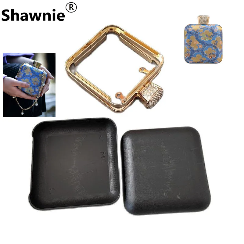 New Brand Small Mini Metal Box Clutches Purse Frame Black Plastic Shell Cover Diy Handbag Accessories Parts Obag Purse Handbag