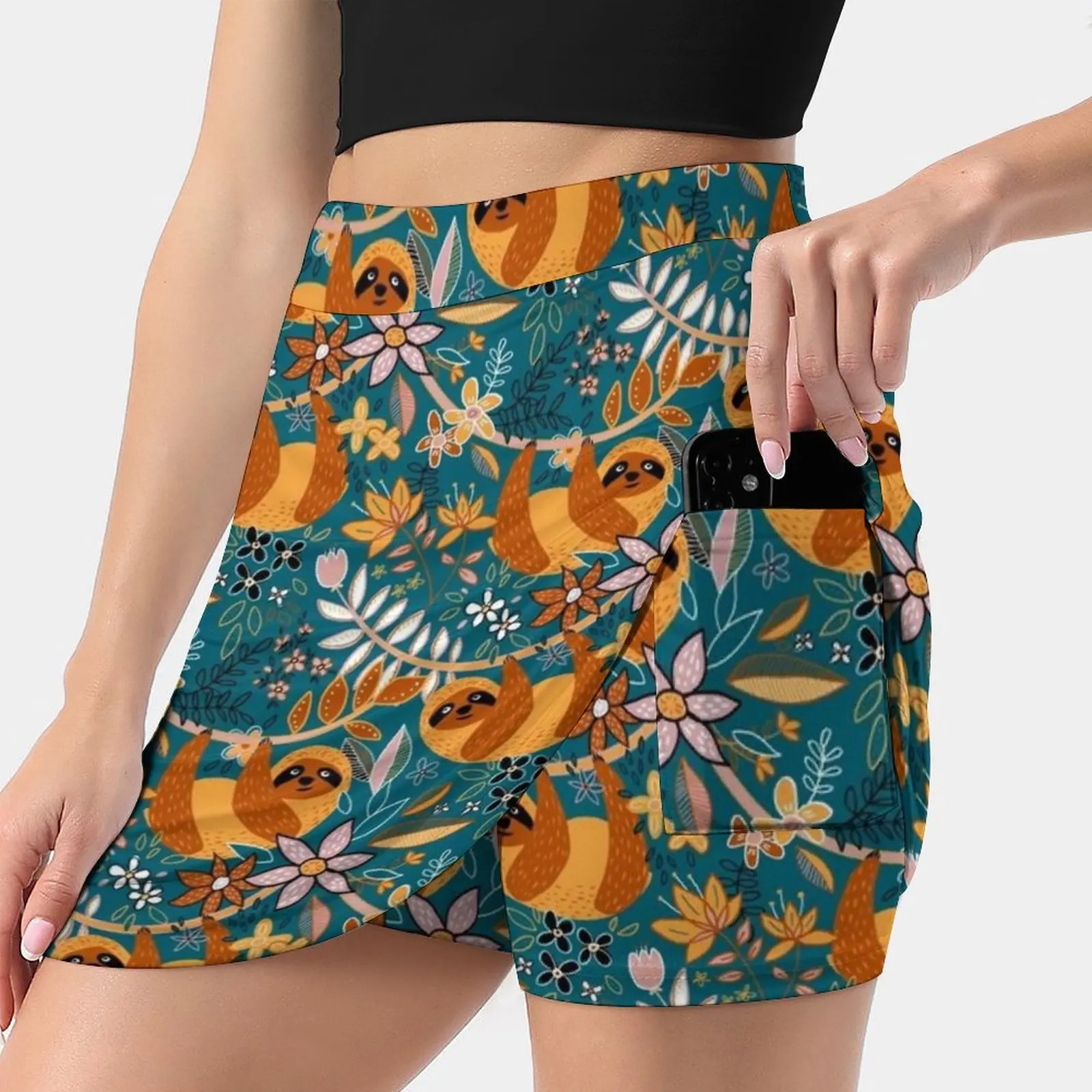 Happy Boho Sloth Floral Skirts Woman Fashion 2022 Pant Skirt Mini Skirts Office Short Skirt Sloth Cute Animal Pattern Micklyn