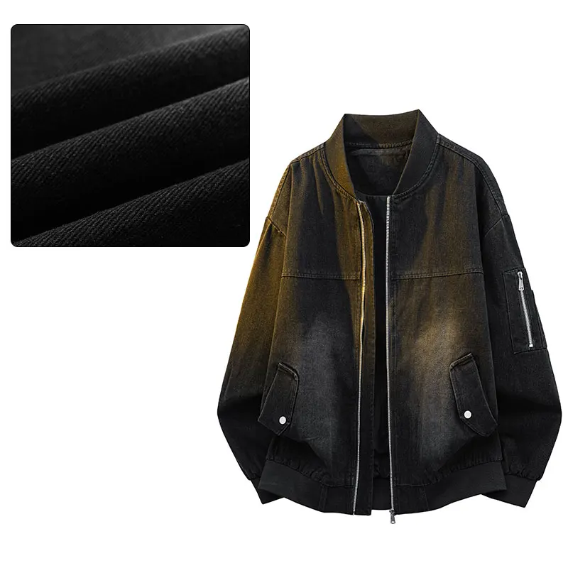 Spring Autumn Sports Jacket Casual Collared Jacket Unisex Fashion Leisure Sports American-Style Stand-Up Collar Denim Jacket - view 3