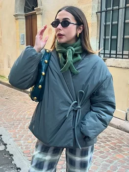 Upgraded Thick Wrap Front Tie Padded Jacket Kimono Style Collar Long Sleeve Loose Warm Daily Women Coat 2026 Winter Cotton Coats 2