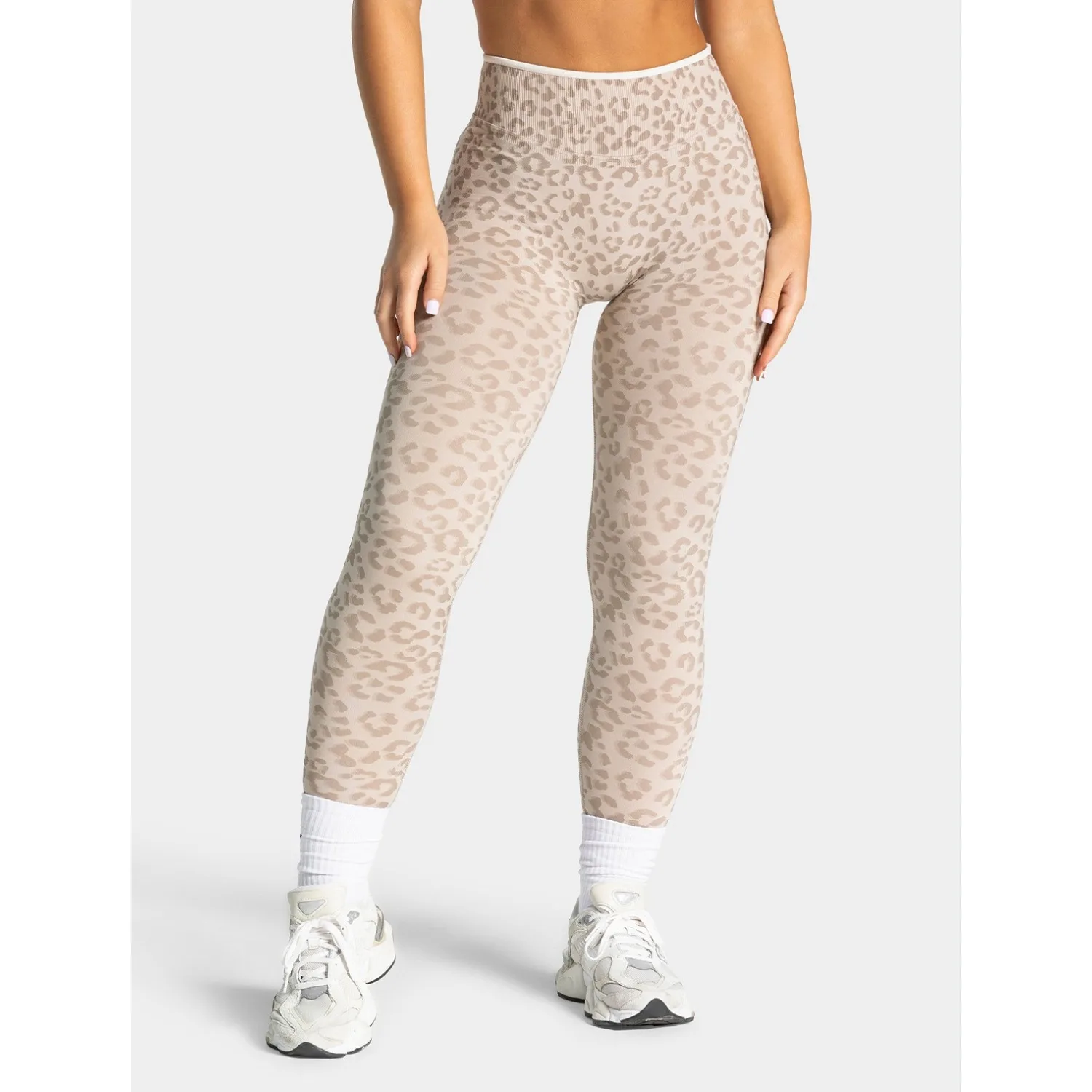 New Seamless Women's Gym Leopard Print Yoga Pants High Waisted Contrasting White Edge Knitted Leggings Yoga Exercise Leggings