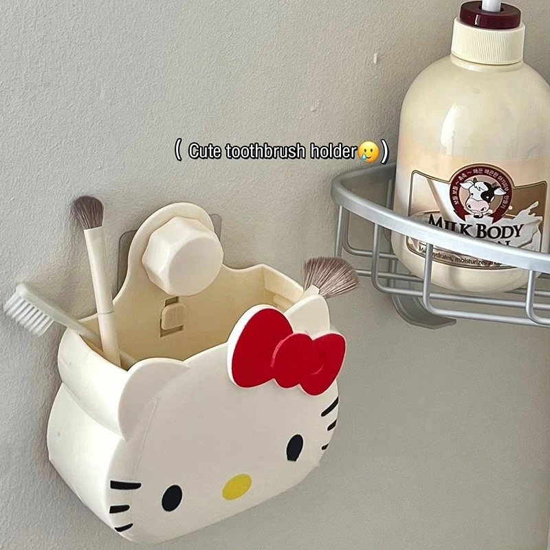 Sanrio Hello Kitty Bathroom Table Organizer Wall Shelf Cute Kt Cat Home Storage Rack Hanging Sundries Storage Holder Punch-Free