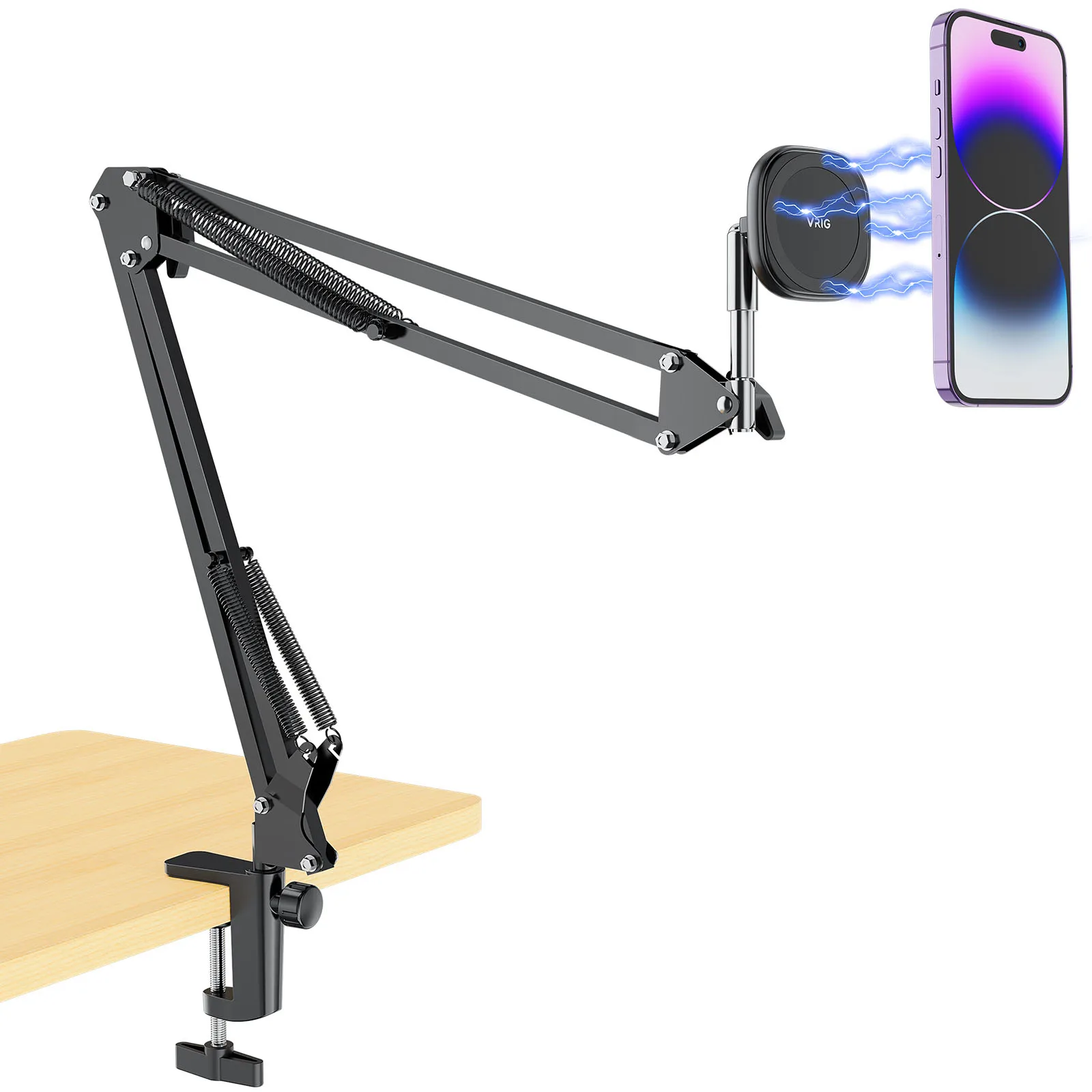 MG-09 Overhead Video Mount Articulating Arm Flexible Cell Phone Holder Webcam Stand Lazy Desk Scissor Arm Stand Clamp Desktop