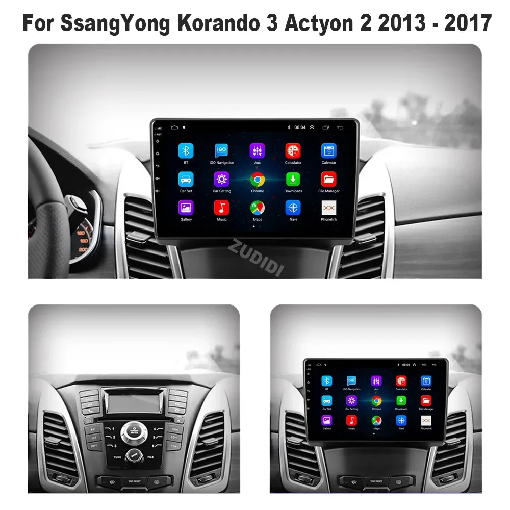 For SsangYong Korando 3 Actyon 2 2013 - 2017 Car Radio Multimedia Blu-ray QLED System Navigation GPS Auto Stereo 2 Din Carplay