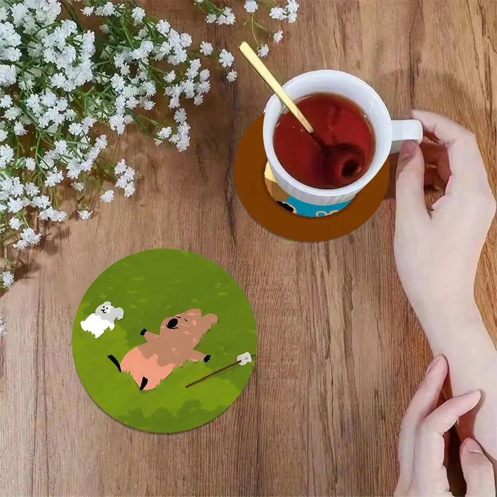 Popular Cut D-Dinotaeng Logo Wooden Coaster Colour Printing Cup Mat Home Desk Decoration Gifts